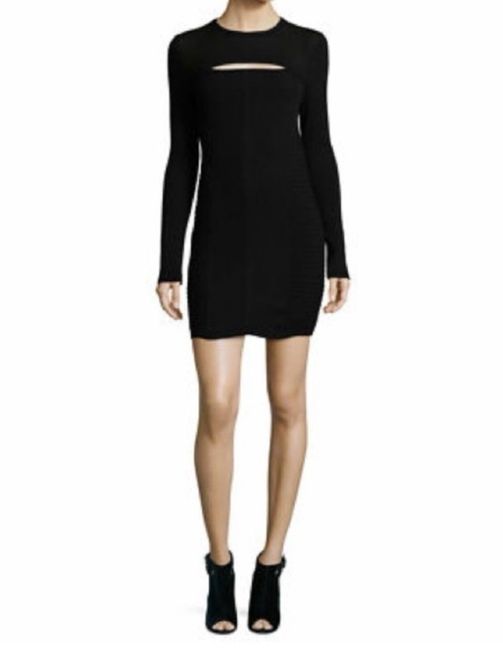 IRO Hardin Ribbed Jersey Mini Dress Black Knit Black long sleeve mini body-con M